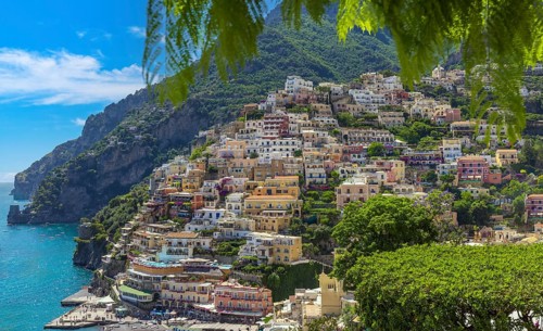 Scenic views of Positano Italian colorful architecture and landscapes on Amalfi Coast in Italy