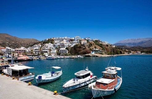 Fishing boats in the harbour of Agia Galini, south coast, Crete, Greece, Europe