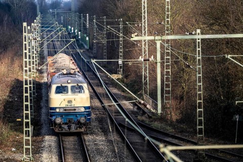 Emschertalbahn, railway line for freight transport, freight train, near Essen, North