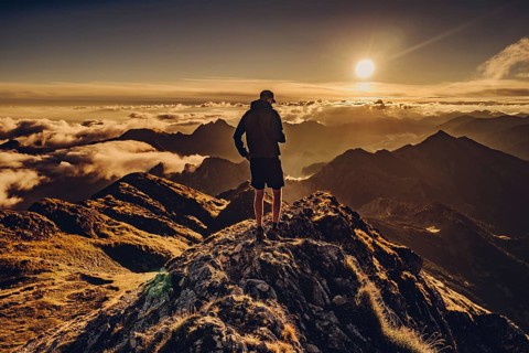 Sunrise hike on the Hochplatte in the Ammergau Alps, Ammergebirge in the Allgäu, Bavaria, Germany,