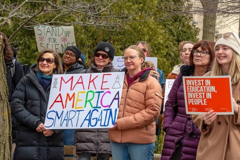 Detroit, Michigan USA - 7 March 2025 - The 'Stand Up for Science' rally at Wayne State University.