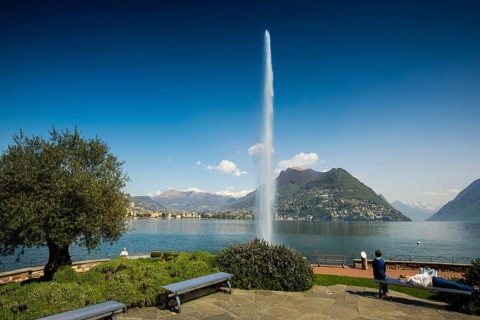 Lakeside promenade, spring, Lugano, Lake Lugano, Lago di Lugano, Ticino, Switzerland, Europe
