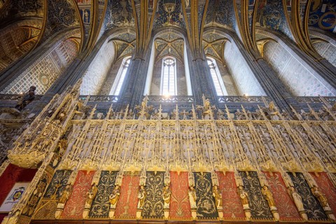 Detail of the choir in St Cecilia's Cathedral, Albi, Département Tarn, France, Europe