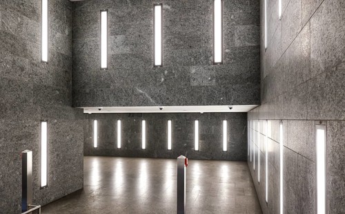 Tunnel subway to Museumsinsel underground station illuminated with LED light, Berlin, 07.02.2025,