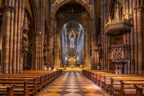 Interior of Freiburg Minster, Freiburg im Breisgau, Black Forest, Baden-Württemberg, Germany,