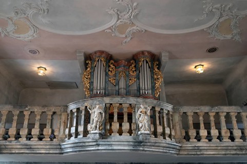Organ in St Wendilinus Church, built between 1766 and 1769, Steinbach, Lower Franconia, Bavaria,