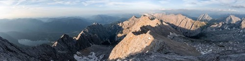 Panorama, Impressive rocky mountain landscape in the evening light, steep mountain ridge,