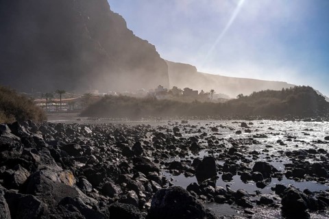 The beach in the district of La Playa, Valle Gran Rey, La Gomera, Canary Islands, Spain, Europe