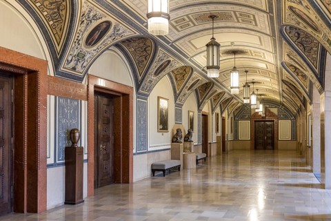 Mayor's gallery in the Wandelhalle, interior design of the town hall in Chemnitz, Saxony, Germany,