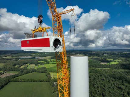 Dorsten, North Rhine-Westphalia, Germany, construction of a wind turbine, the first wind turbine of