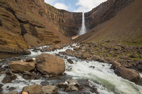 Hengifoss waterfall is located in Hengifossá in Fljótsdalshreppur, East Iceland. With 128 meters it