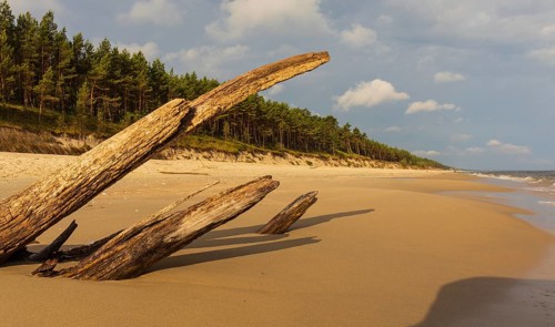 Beach at sunrise, close to Stegna, a village in Nowy Dwór Gdanski County, Pomeranian Voivodeship,