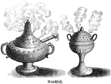 Censers or censers in various shapes, vessels made of gold, burning of the incense offering in