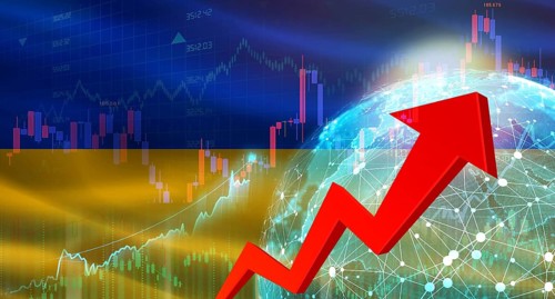 Global financial growth with Ukraine flag. Financial growth with Ukraine flag on economic