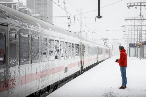 Essen, North Rhine-Westphalia, Germany - Onset of winter in the Ruhr area, Essen railway station,