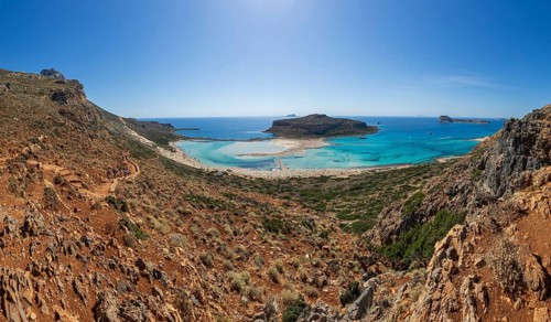Beach and bay of Balos, Gramvousa peninsula, Kolimbari, West Crete, Crete, Greece, Europe