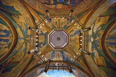 St. Maria and Clemens, view from the lower church through the opening to the ceiling of the upper