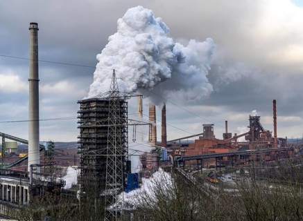 The Thyssenkrupp Steel steelworks in Duisburg-Marxloh, on the Rhine, quenching tower of the coking