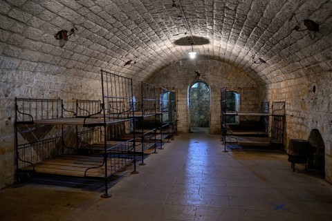 Dormitory in Fort de Douaumont, French fortress from the First World War, Verdun battlefield,