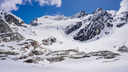 Glaciar Vinciguerra, Ushuaia, Tierra del Fuego Province, Argentina, Sonniger Tag in schneebedeckten