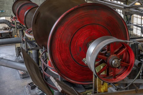 Transmission drive in a former drop forge, Industrial Museum, Sicharchard Str. Lauf an der Pegnitz,