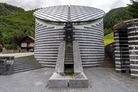 Chiesa di San Giovanni Battista, exterior view, architect Mario Botta, Mogno, near Fusio,