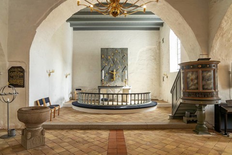 Interior of Selde Church in Selde, Roslev, Skive, Denmark, Europe