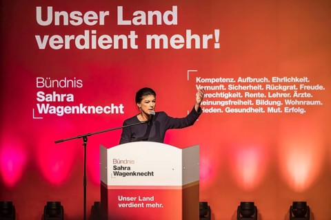 Sahra Wagenecht during her election campaign speech, portrait. Election event of the party Bündnis