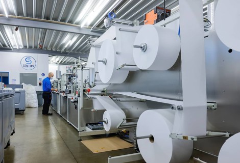 Wuppertal, North Rhine-Westphalia, Germany - FFP2 masks production Made In Germany at Sentias