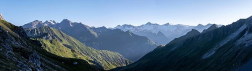 Alpine panorama, view from Bachlenkenkopf, Dreiherrenspitze, Simonyspitze, Großer Geiger and