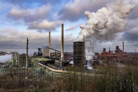 The Thyssenkrupp Steel steelworks in Duisburg-Marxloh, on the Rhine, quenching tower of the coking