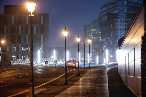 Old street lamps and LED lighting on the Kronprinzenbrücke in Berlin's government district, Berlin,