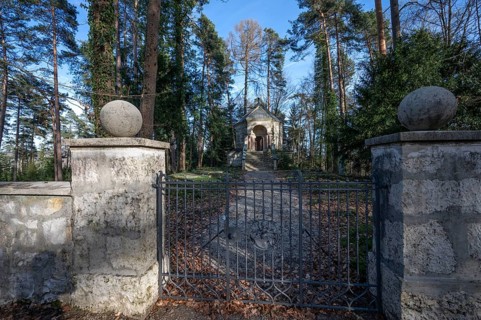 Entrance to the mausoleum of the Tucher family, Simmelsdorf, Middle Franconia, Bavaria, Germany,