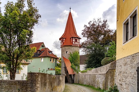 Tower of the town wall Flurerturm in Marktbreit, Lower Franconia, Bavaria, Germany, Europe