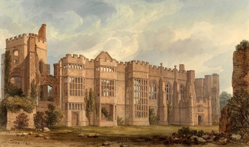 West view of the ruins of Cowdray House, Sussex, from the Court, England, digitally restored