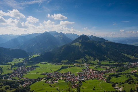 Panorama from Hirschberg, 1456m, into Ostrachtal with Bad Oberdorf, Bad Hindelang and Imberger