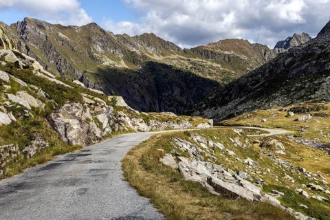 Road in the Sambuco valley, Vale Sambuco, behind Ticino mountains, near Fusio, Lavizzara, Canton