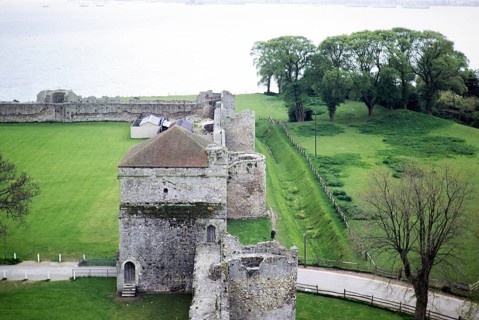 Walls and tower of Portchester Castle, Hampshire, England, UK 1968