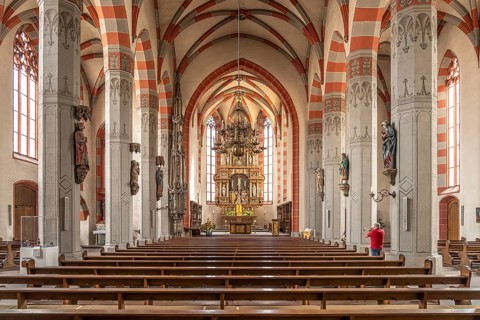 Interior of the Roman Catholic parish church of St Andrew in Ochsenfurt, Lower Franconia, Bavaria,