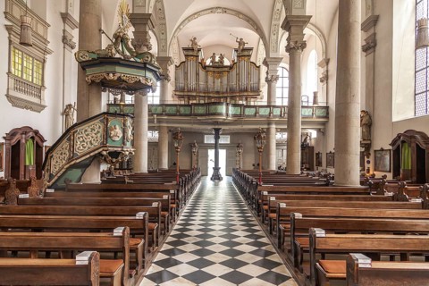 Interior with church organ of the Catholic Church of St Maximilian, Maxkirche, state capital