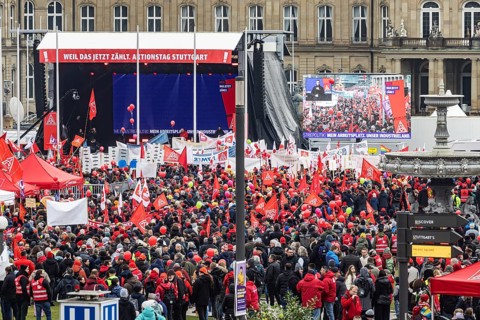 Day of action organised by IG Metall in Stuttgart. Metalworkers rally to fight for the future of