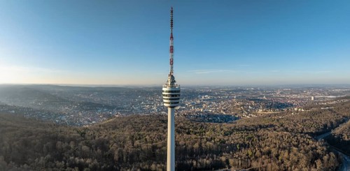 Aerial view, panorama from the 216.6 metre high Stuttgart television tower, observation tower,