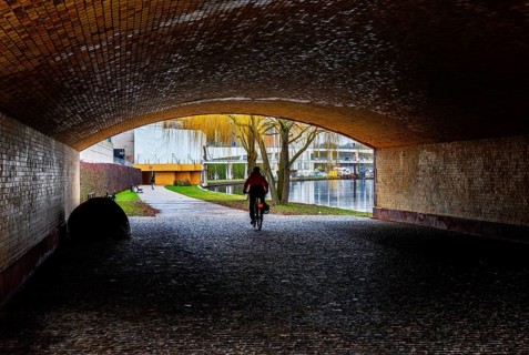 Cyclist in a subway, Berlin, Germany, Europe