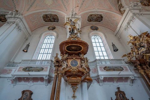 Pulpit of the Church of the Guardian Angels, built in the 17th century and rebuilt in Baroque style
