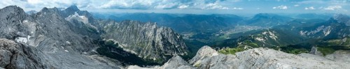 Alpine panorama, aerial view, 360° view from the Alpspitze, high mountains, Bavaria, Germany,