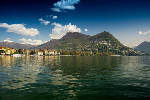 Lakeside promenade, spring, Lugano, Lake Lugano, Lago di Lugano, Ticino, Switzerland, Europe