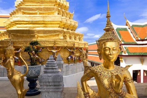 Scenic golden temple of Emerald Buddha Wat Phra Kaew in Bangkok, Thailand, Asia