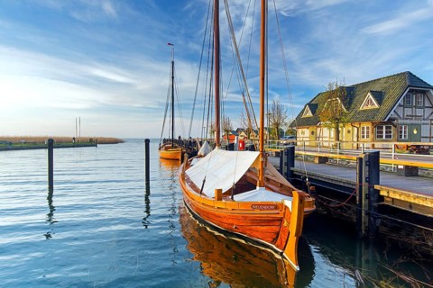 Fischland Brauerei, brewery and Zeesenboote, traditional sailing boats in Althagen harbour,