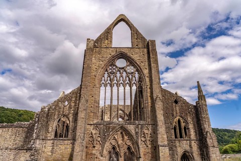 The ruins of Tintern Abbey in the Wye Valley, Tintern, Monmouth, Wales, Great Britain