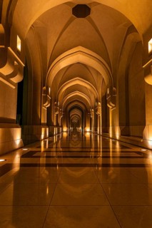 Illuminated arcades at the Sultan's Palace, Muscat, Arabian Peninsula, Sultanate of Oman